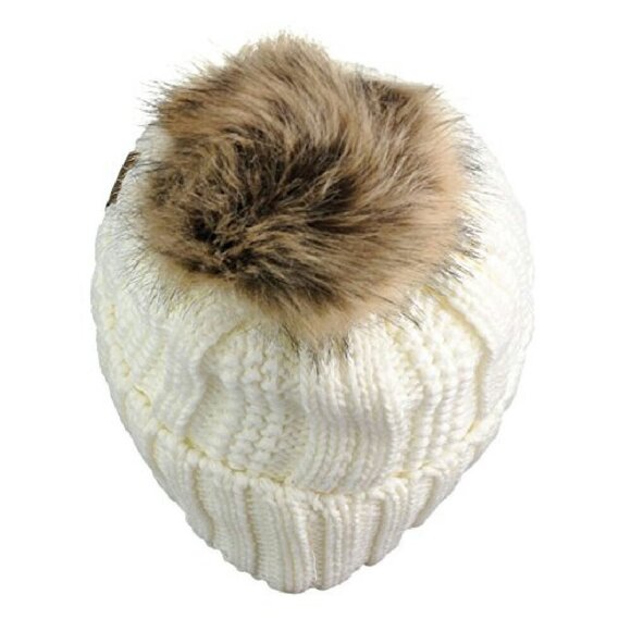Cozy Cable Knit Beanie with Faux Fur Pom, Fleece Lined, Unisex Winter Hat main image 5
